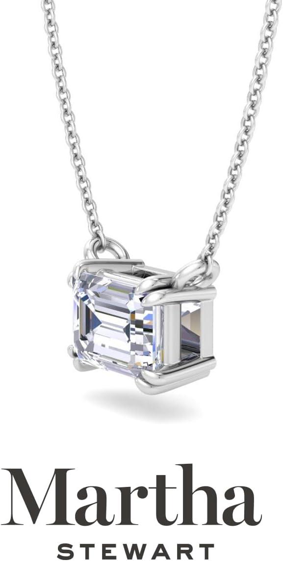 imageMartha Stewart Emerald Cut Lab Grown Diamond Solitaire Necklace in 14 Karat Gold Lab Grown Diamond Necklacewhitegold