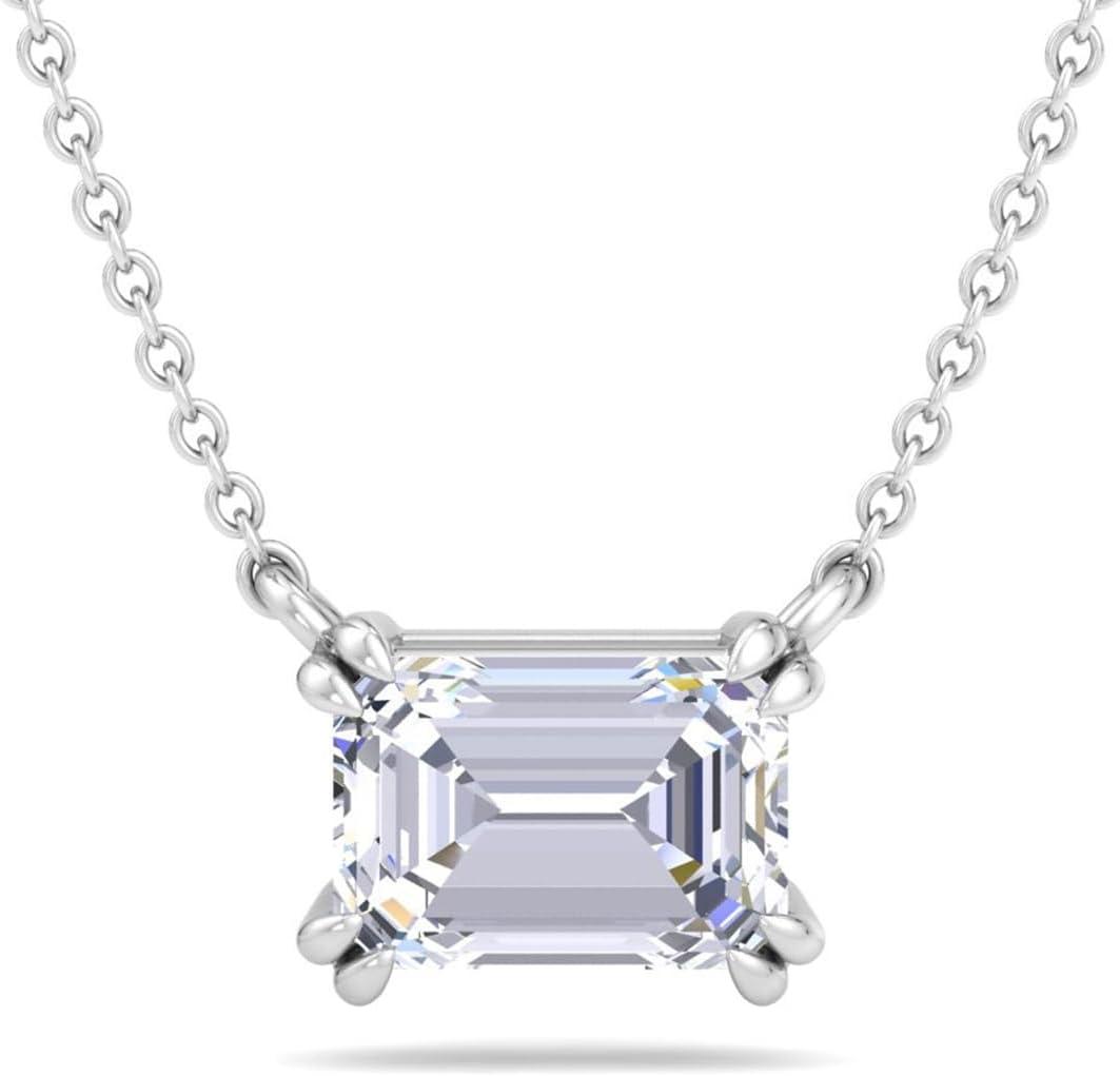 imageMartha Stewart Emerald Cut Lab Grown Diamond Solitaire Necklace in 14 Karat Gold Lab Grown Diamond Necklacewhitegold