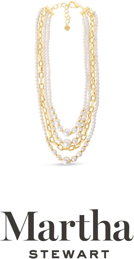 imageMartha Stewart Four Strand Pearl and Chain Necklace In Gold Long For Women