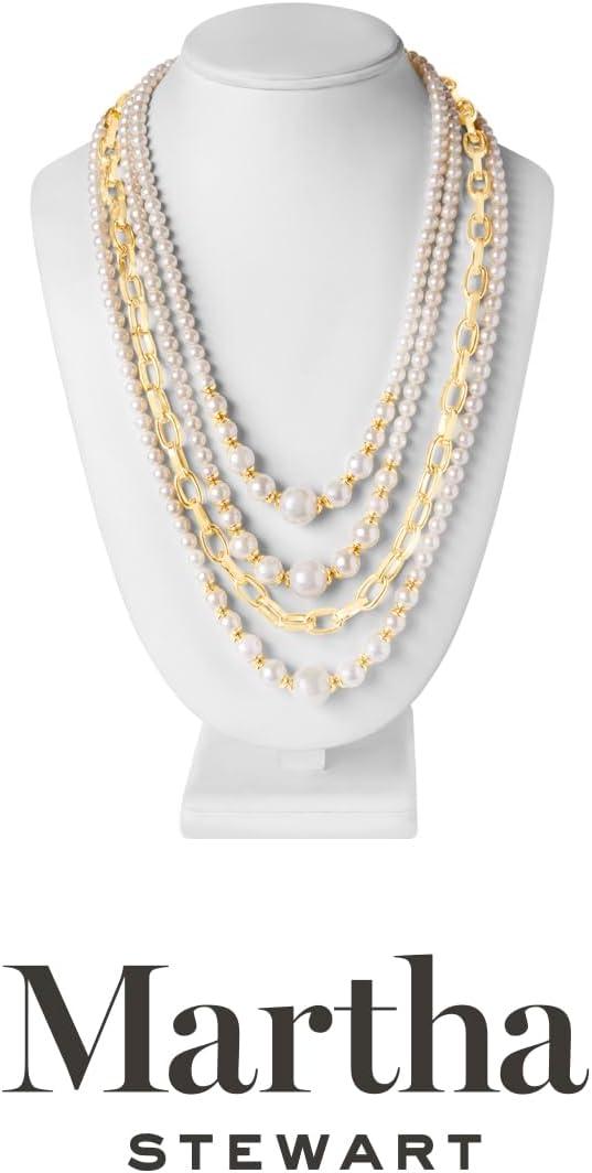 imageMartha Stewart Four Strand Pearl and Chain Necklace In Gold Long For Women