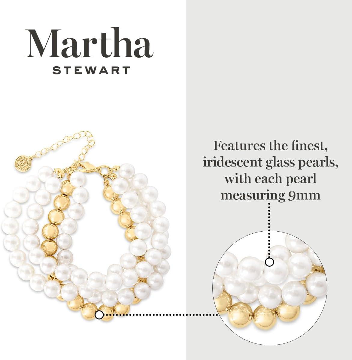 imageMartha Stewart Four Strand Pearl and Gold Ball Bracelet 7 Inches For Women