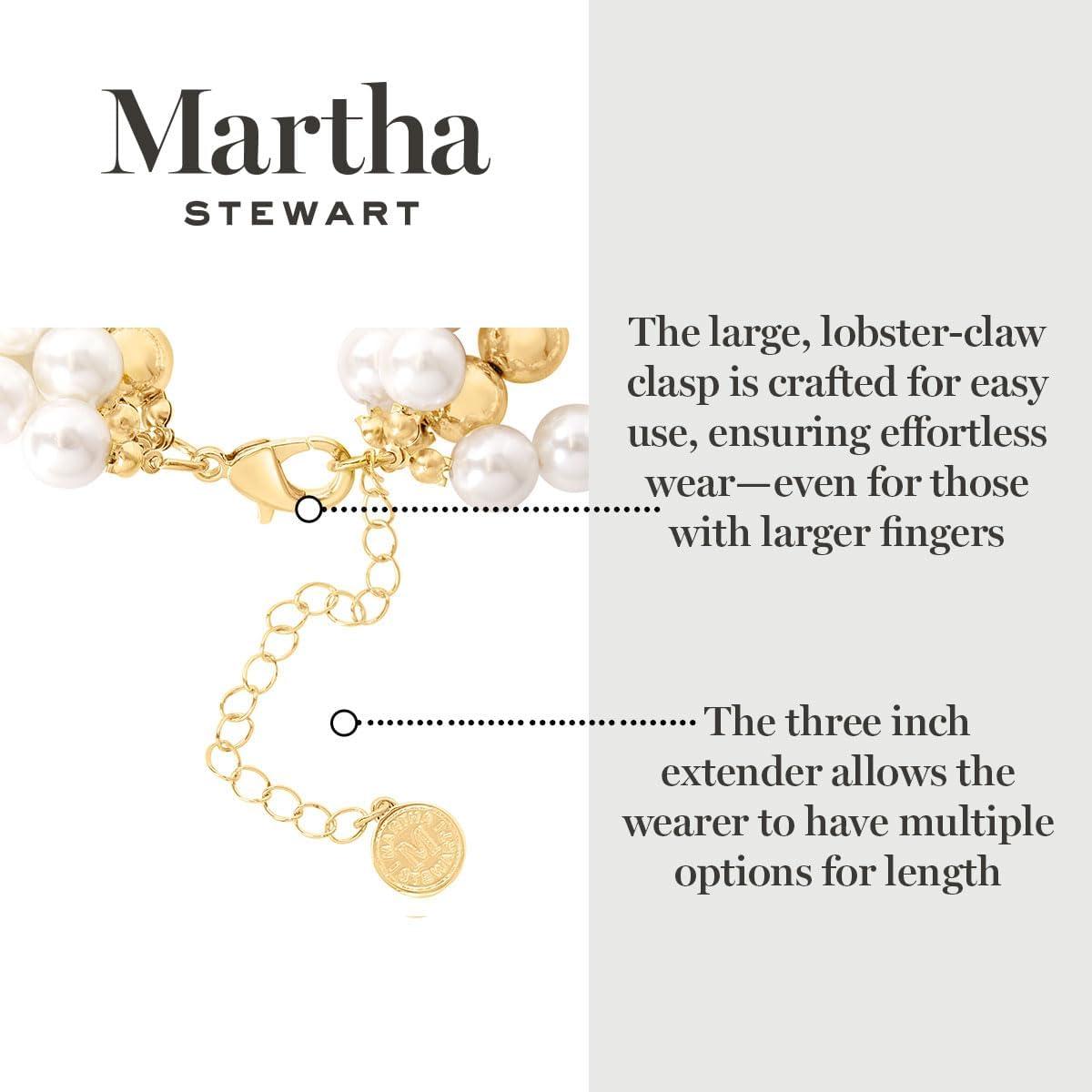 imageMartha Stewart Four Strand Pearl and Gold Ball Bracelet 7 Inches For Women