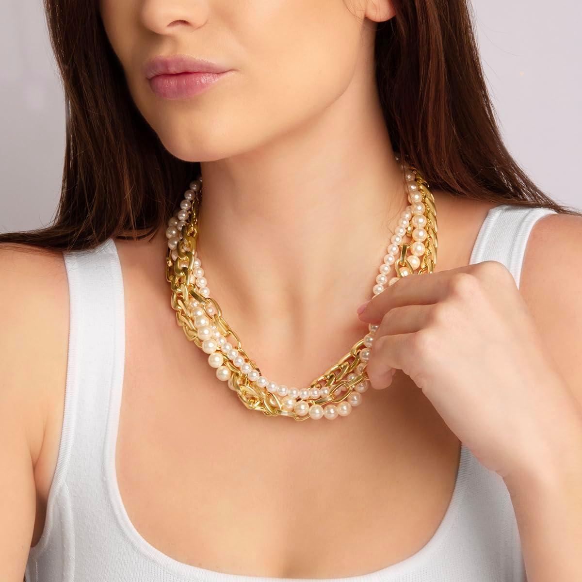 imageMartha Stewart Four Twisted Strand Pearl and Chain Necklace In Gold For Women