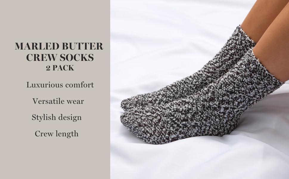 imageMartha Stewart Fuzzy Socks For Women 2 Pairs Warm And Cozy For Winter Stocking StufferBlackSilver Grey
