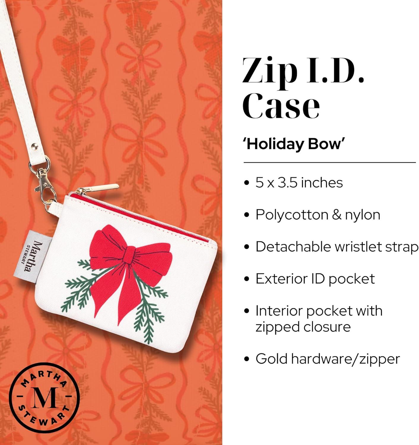 imageMartha Stewart ID Zipper Wallet with Wristlet for Women Cute Holiday Badge Holder for TeacherNurse Holiday Bow