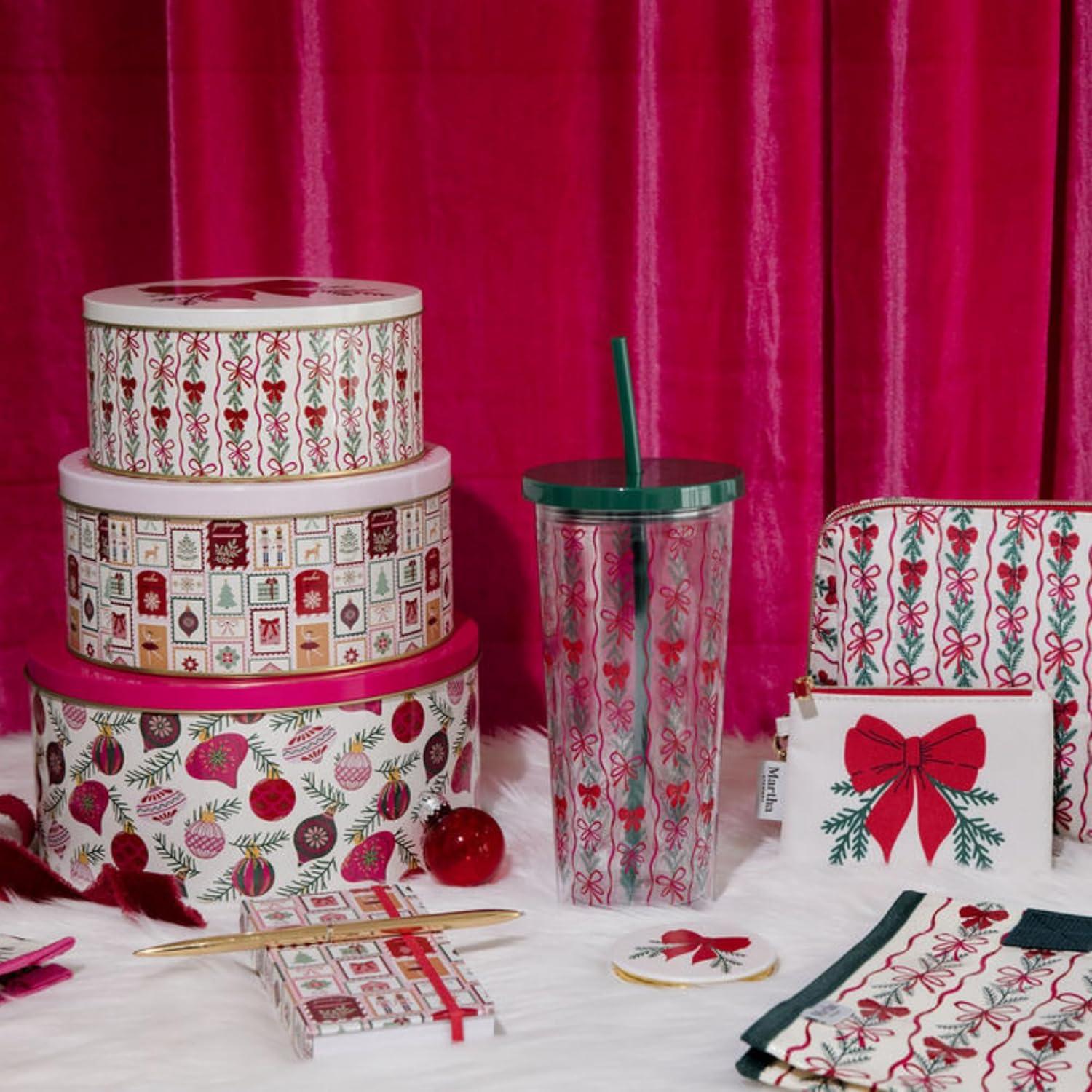 imageMartha Stewart Metal Cookie Tins 3Piece Nesting Set Small Medium amp Large Christmas Containers for Gift amp Storage Ornaments and Bows