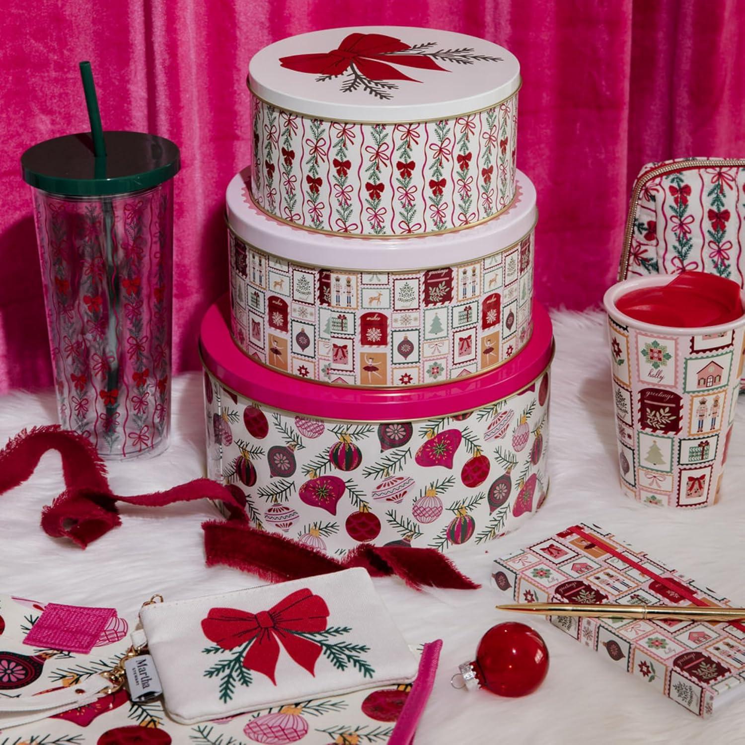 imageMartha Stewart Metal Cookie Tins 3Piece Nesting Set Small Medium amp Large Christmas Containers for Gift amp Storage Ornaments and Bows