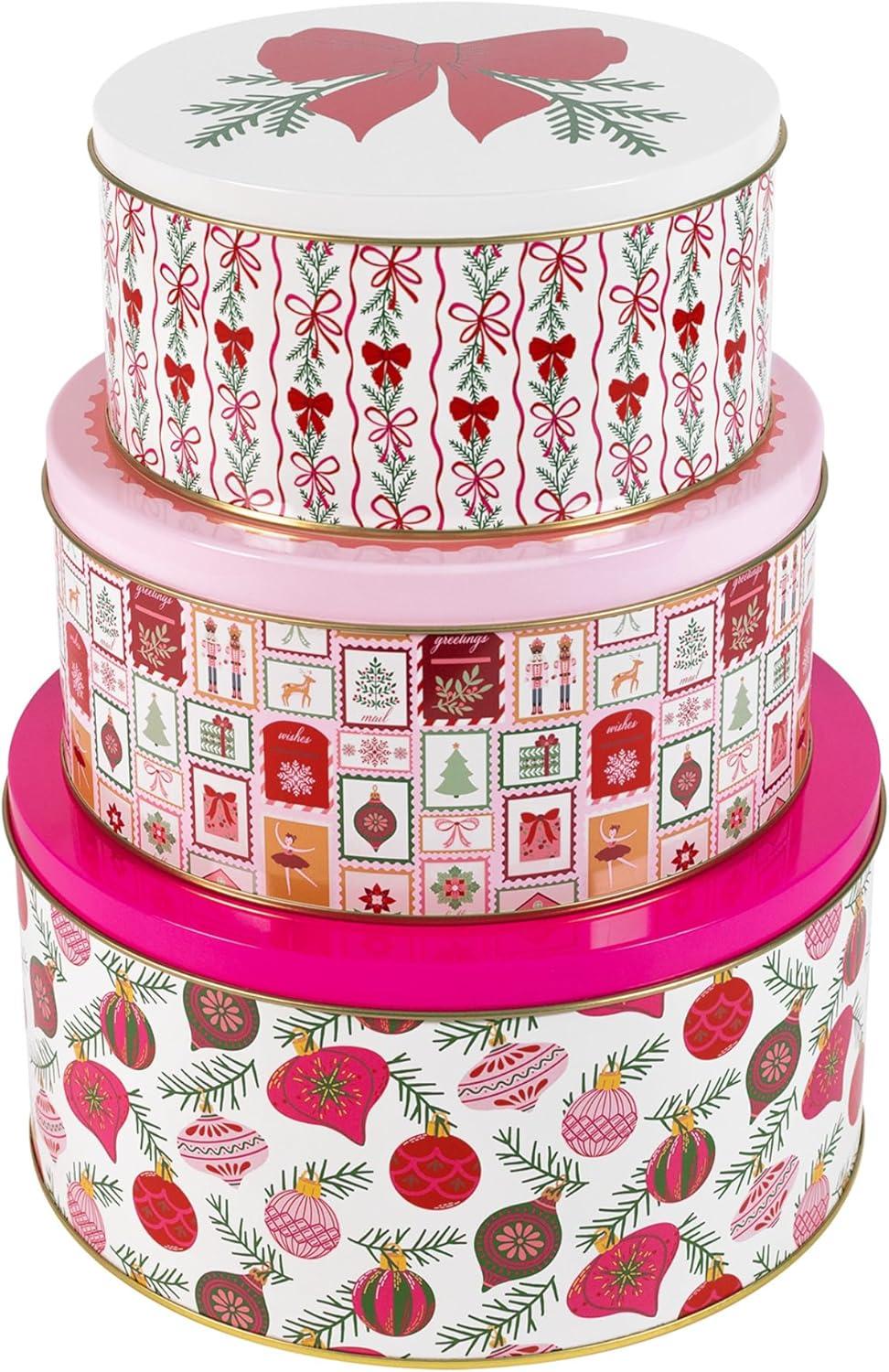 imageMartha Stewart Metal Cookie Tins 3Piece Nesting Set Small Medium amp Large Christmas Containers for Gift amp Storage Ornaments and Bows