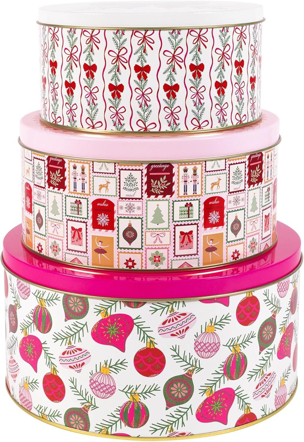 imageMartha Stewart Metal Cookie Tins 3Piece Nesting Set Small Medium amp Large Christmas Containers for Gift amp Storage Ornaments and Bows