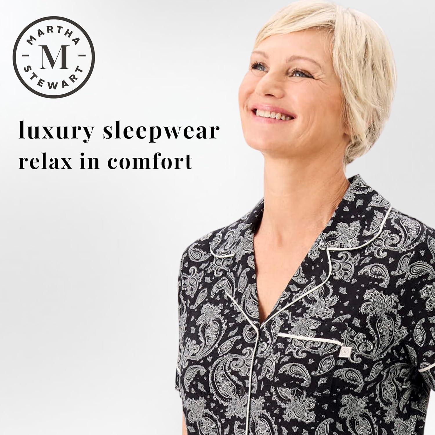 imageMartha Stewart Pajamas for Women Luxury 2Piece Set Short Sleeve VNeck ButtonDown Soft Breathable ComfortDark Paisley