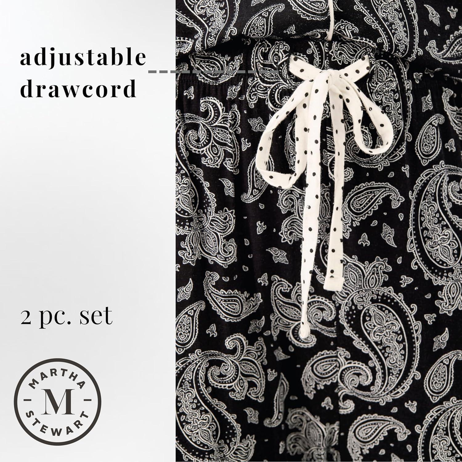 imageMartha Stewart Pajamas for Women Luxury 2Piece Set Short Sleeve VNeck ButtonDown Soft Breathable ComfortDark Paisley