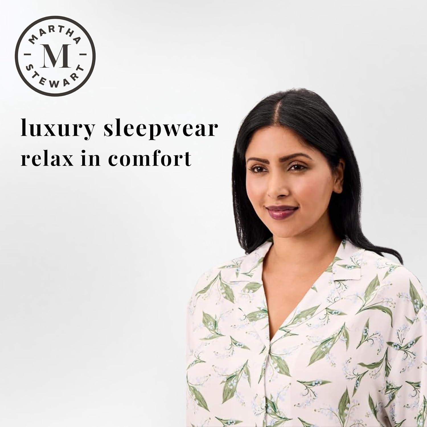 imageMartha Stewart Pajamas for Women Luxury 2Piece Set Short Sleeve VNeck ButtonDown Soft Breathable ComfortFloral