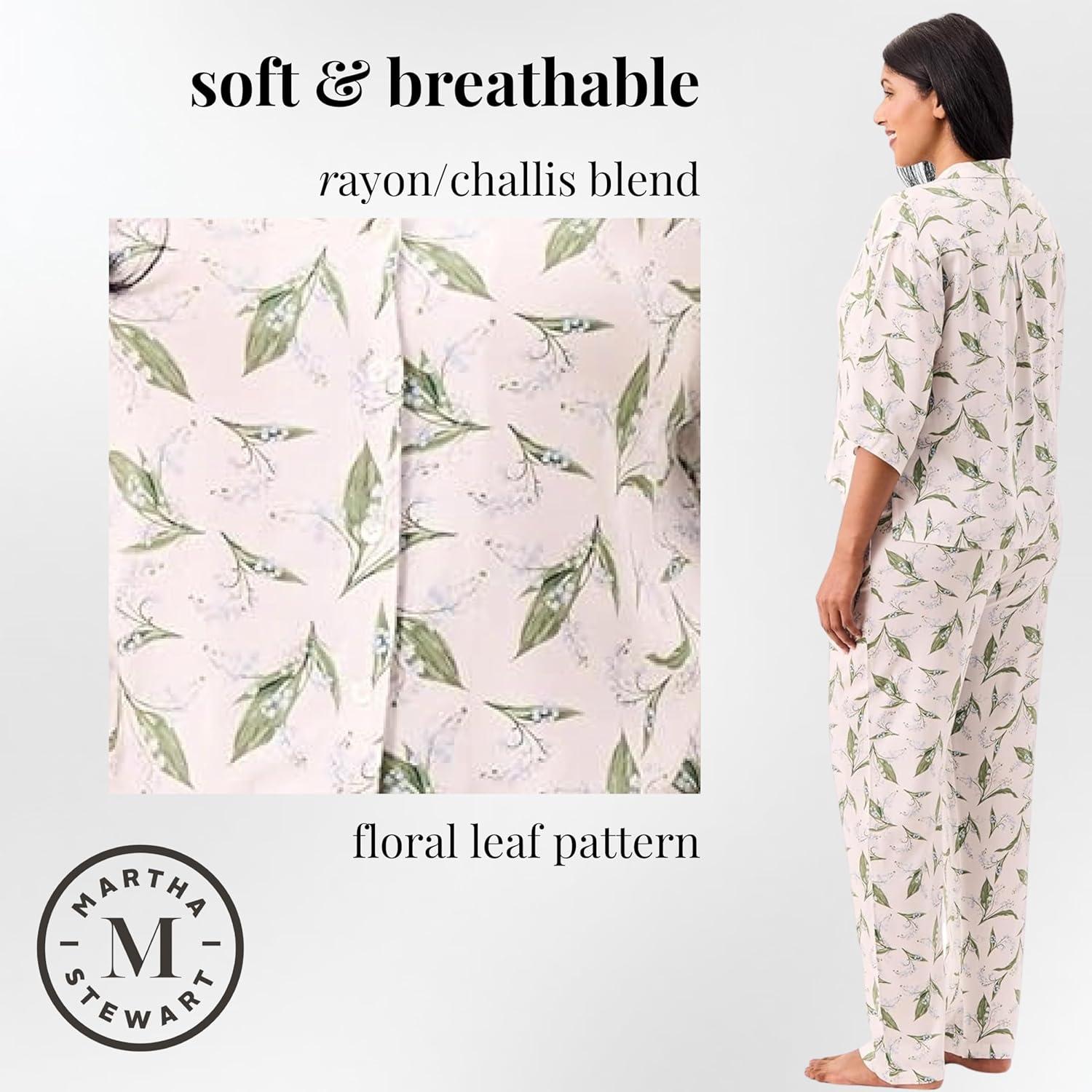 imageMartha Stewart Pajamas for Women Luxury 2Piece Set Short Sleeve VNeck ButtonDown Soft Breathable ComfortFloral