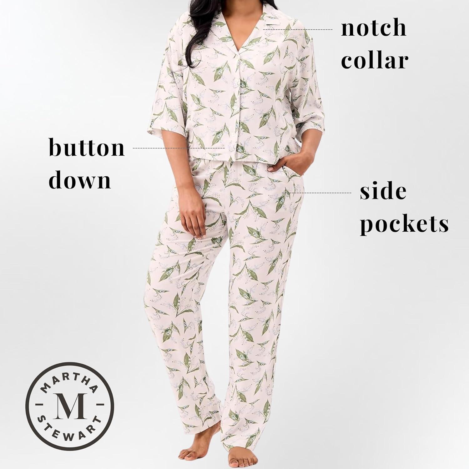 imageMartha Stewart Pajamas for Women Luxury 2Piece Set Short Sleeve VNeck ButtonDown Soft Breathable ComfortFloral
