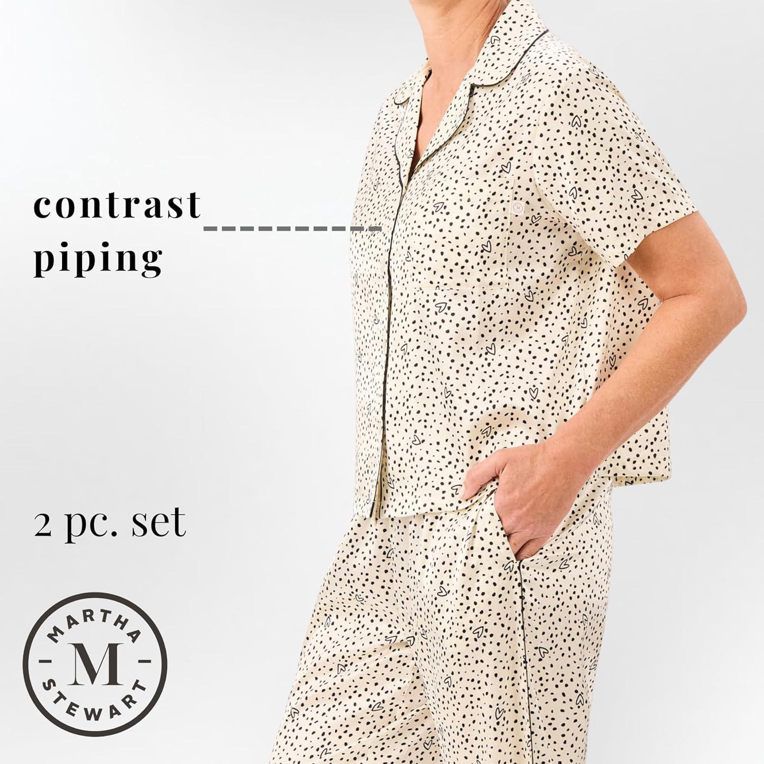 imageMartha Stewart Pajamas for Women Luxury 2Piece Set Short Sleeve VNeck ButtonDown Soft Breathable ComfortHearts and Dots