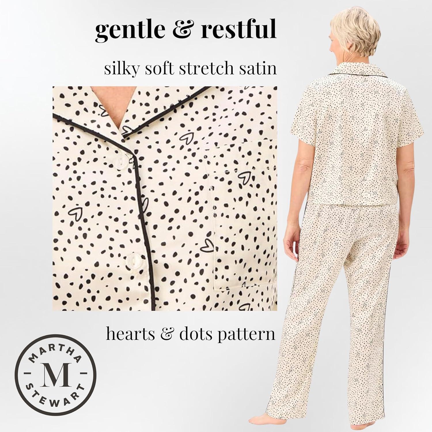 imageMartha Stewart Pajamas for Women Luxury 2Piece Set Short Sleeve VNeck ButtonDown Soft Breathable ComfortHearts and Dots