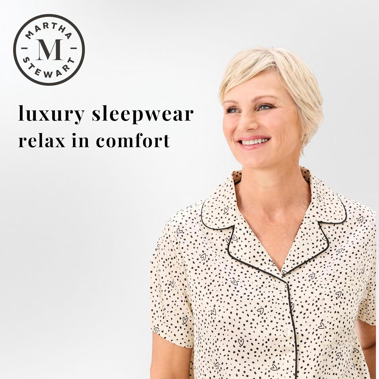 imageMartha Stewart Pajamas for Women Luxury 2Piece Set Short Sleeve VNeck ButtonDown Soft Breathable ComfortHearts and Dots