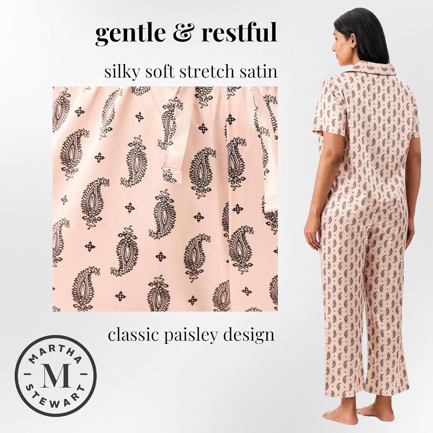 imageMartha Stewart Pajamas for Women Luxury 2Piece Set Short Sleeve VNeck ButtonDown Soft Breathable ComfortPink Paisley
