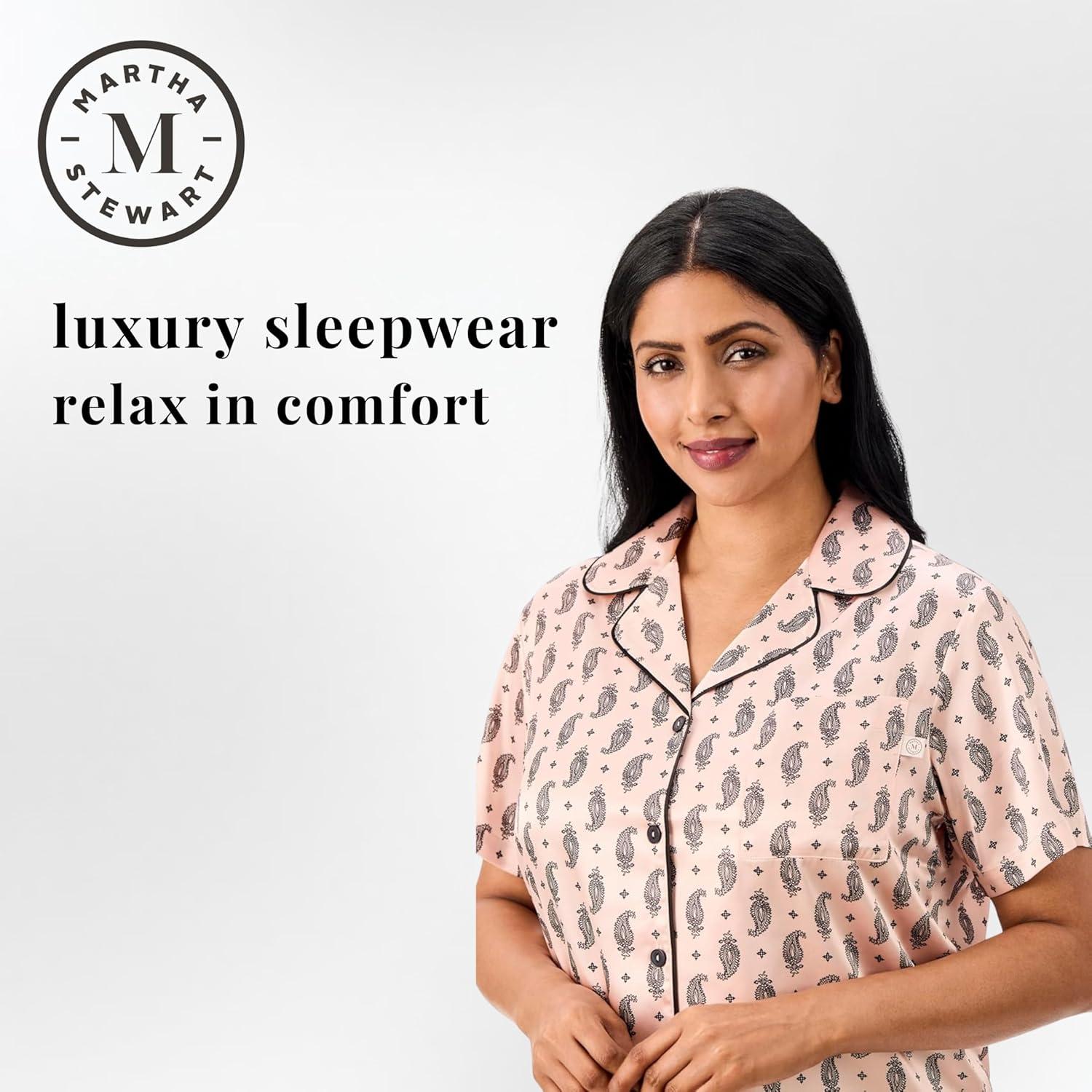 imageMartha Stewart Pajamas for Women Luxury 2Piece Set Short Sleeve VNeck ButtonDown Soft Breathable ComfortPink Paisley