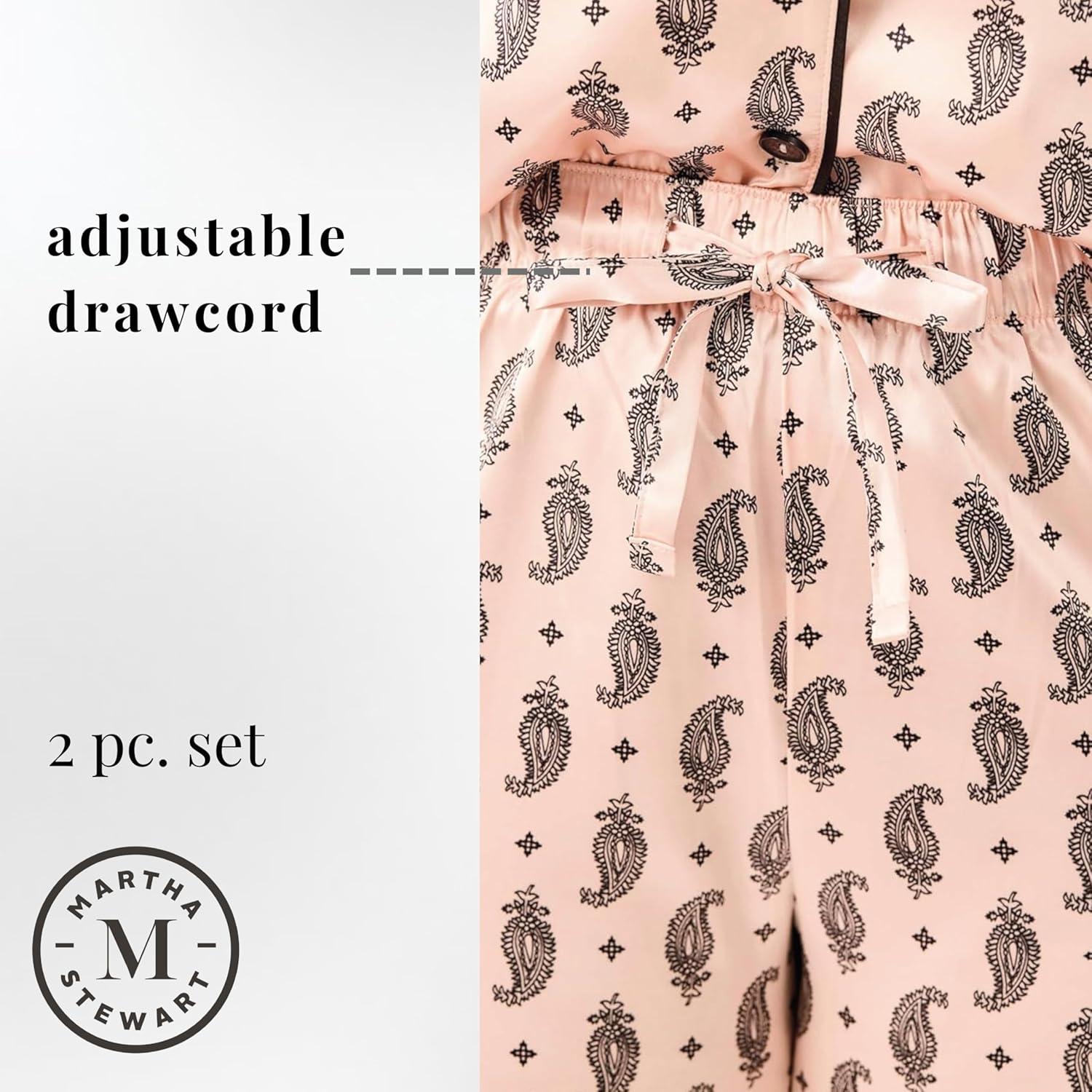 imageMartha Stewart Pajamas for Women Luxury 2Piece Set Short Sleeve VNeck ButtonDown Soft Breathable ComfortPink Paisley