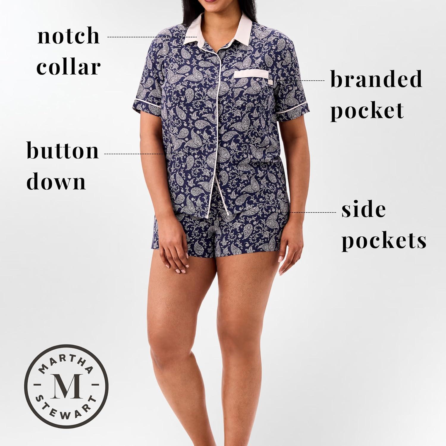 imageMartha Stewart Sleepwear for Women 2Piece Boxer Pajama Set Lightweight LoungewearMedieval Blue