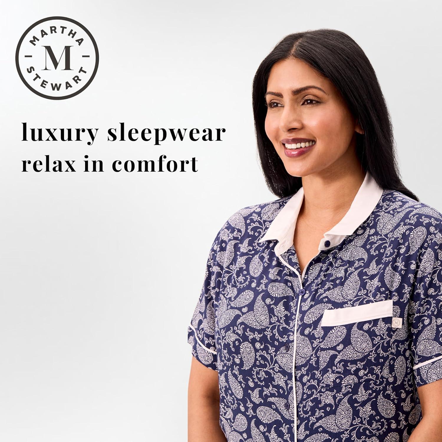 imageMartha Stewart Sleepwear for Women 2Piece Boxer Pajama Set Lightweight LoungewearMedieval Blue
