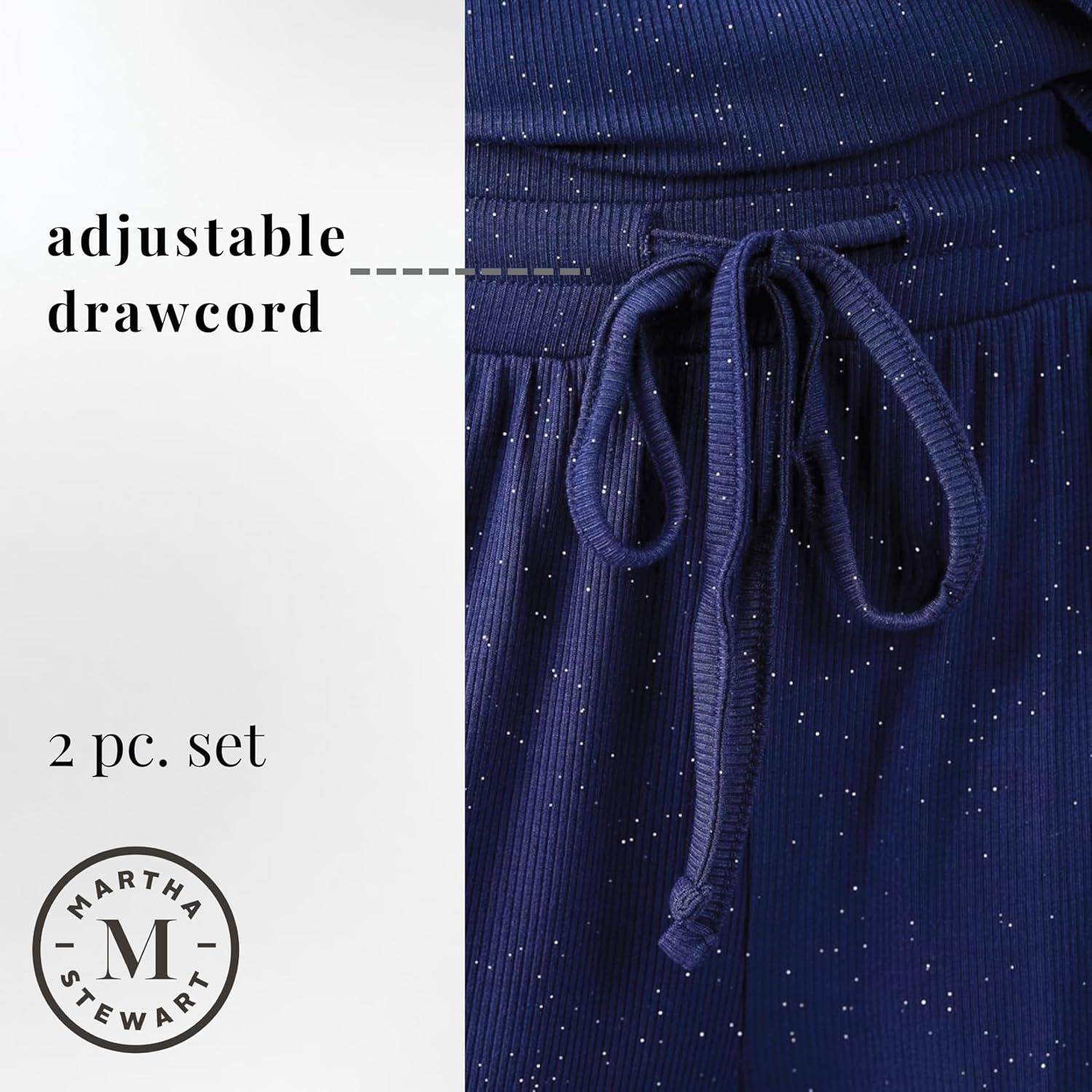 imageMartha Stewart Sleepwear for Women Sparkle amp Shine Ribbed Pajama Set Elegant Comfort for Lounging or CelebratingMedieval Blue