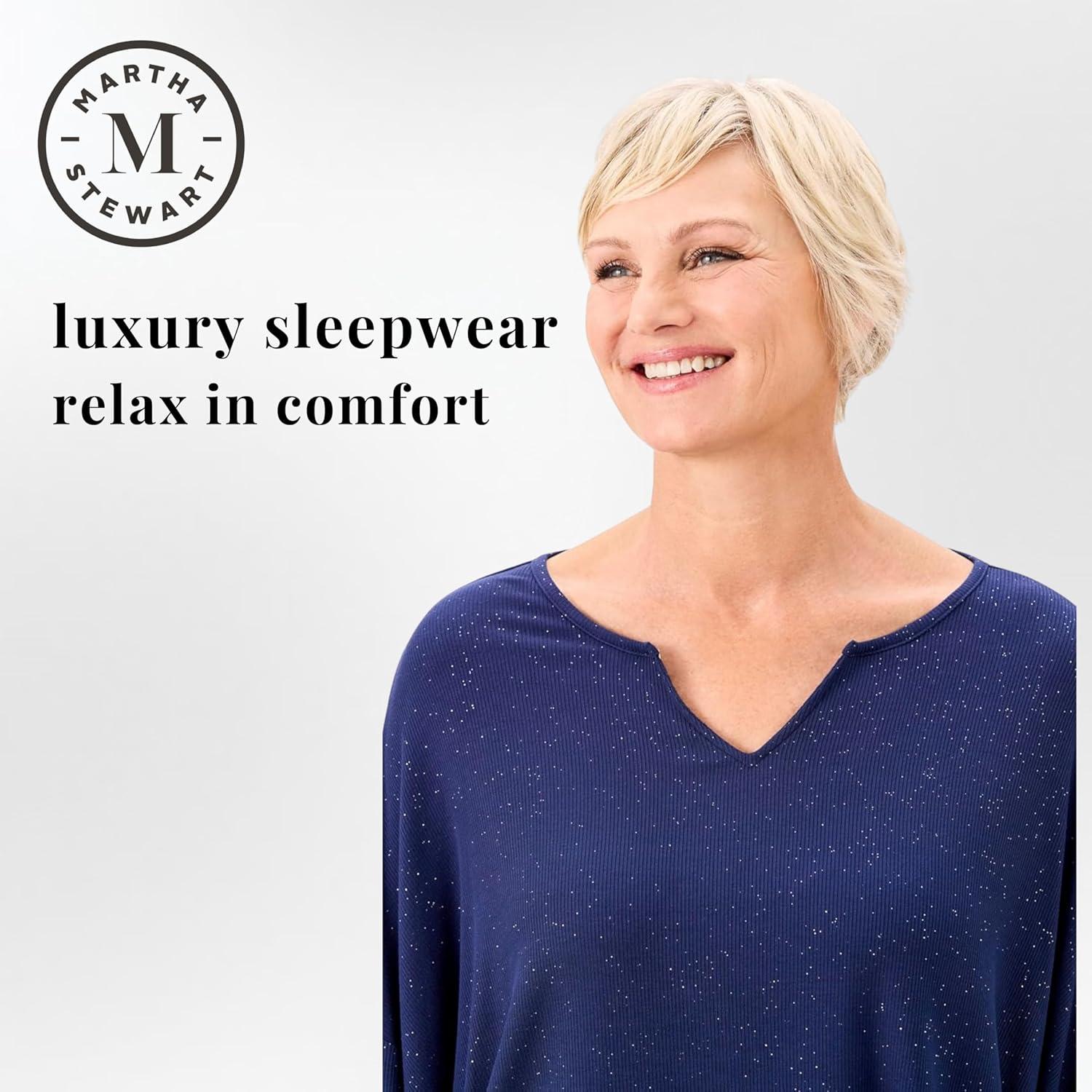 imageMartha Stewart Sleepwear for Women Sparkle amp Shine Ribbed Pajama Set Elegant Comfort for Lounging or CelebratingMedieval Blue