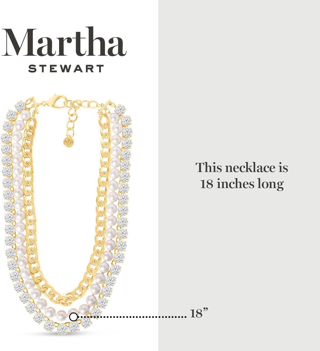 imageMartha Stewart Three Strand Pearl Crystal and Chain Necklace In Gold 18 Inches For Women