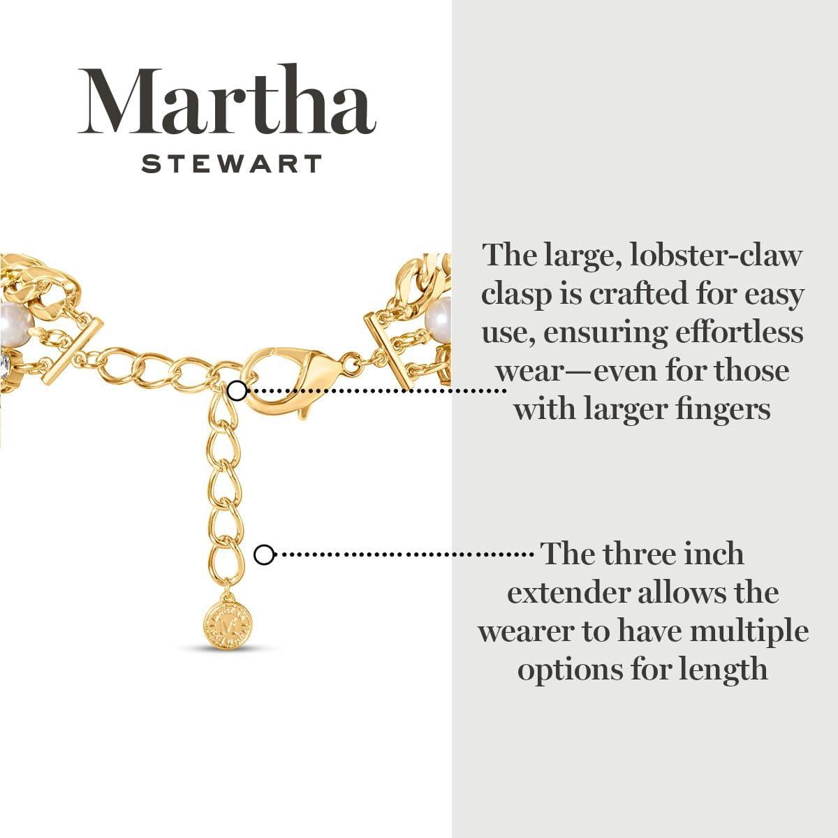 imageMartha Stewart Three Strand Pearl Crystal and Chain Necklace In Gold 18 Inches For Women