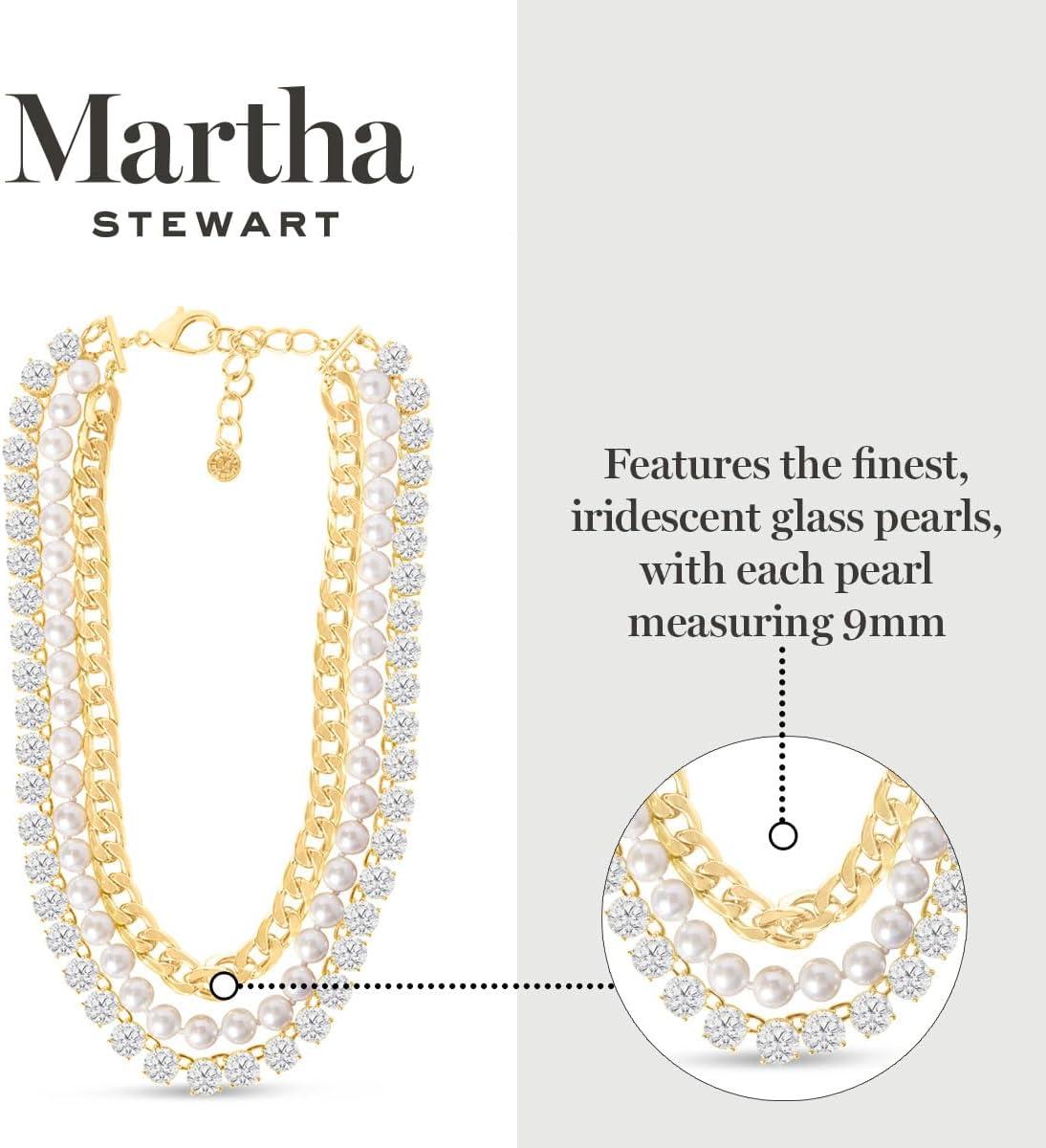 imageMartha Stewart Three Strand Pearl Crystal and Chain Necklace In Gold 18 Inches For Women