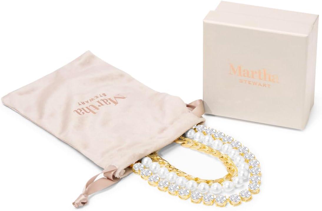 imageMartha Stewart Three Strand Pearl Crystal and Chain Necklace In Gold 18 Inches For Women