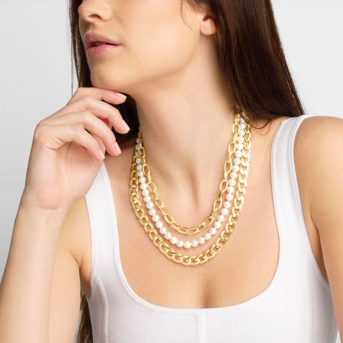 imageMartha Stewart Three Strand Pearl and Chain Necklace In Gold For Women