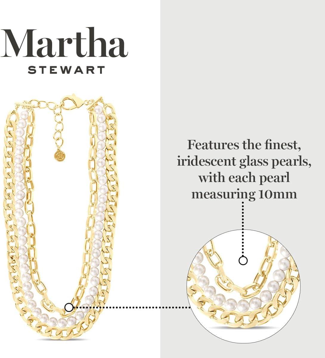 imageMartha Stewart Three Strand Pearl and Chain Necklace In Gold For Women