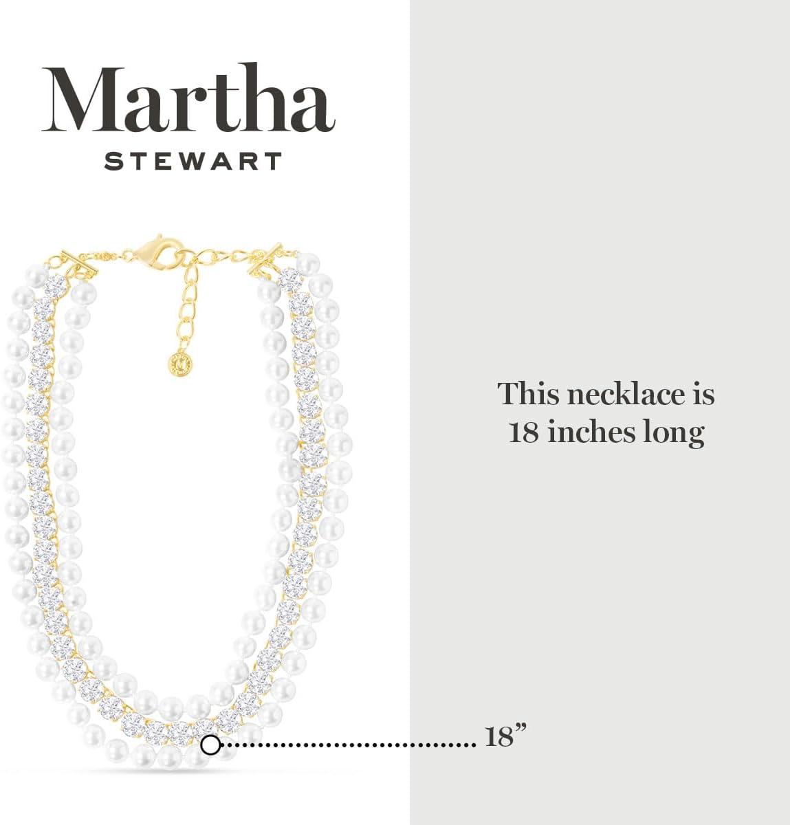 imageMartha Stewart Three Strand Pearl and Crystal Necklace In Gold 18 Inches For Women