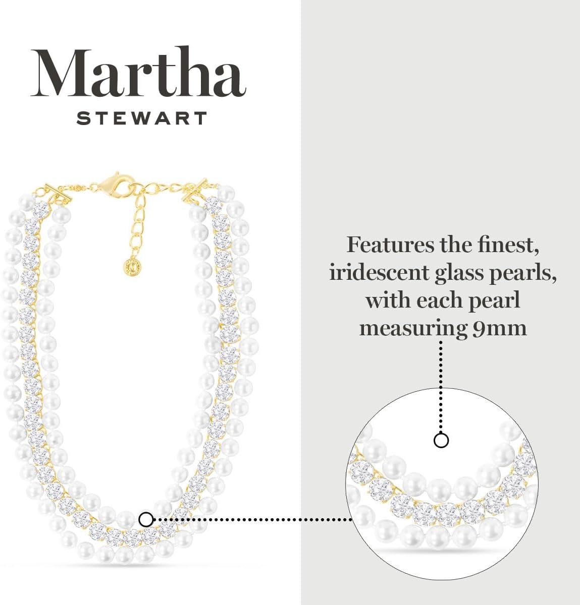 imageMartha Stewart Three Strand Pearl and Crystal Necklace In Gold 18 Inches For Women