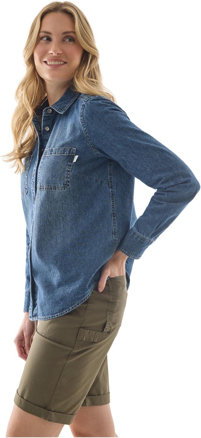 imageMartha Stewart Womens Chambray Shirt Denim Shacket Button Down Jean Top Long SleeveVintage Wash