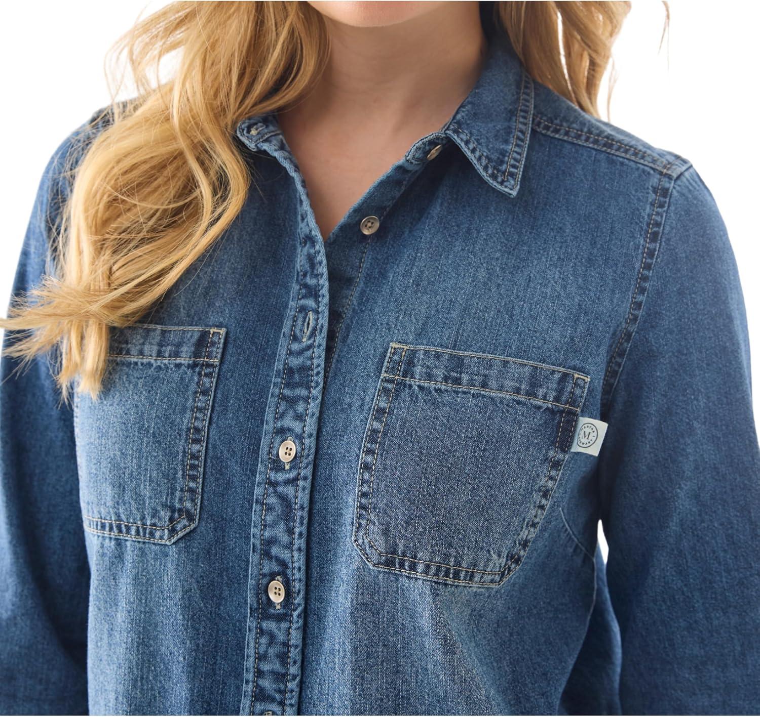 imageMartha Stewart Womens Chambray Shirt Denim Shacket Button Down Jean Top Long SleeveVintage Wash
