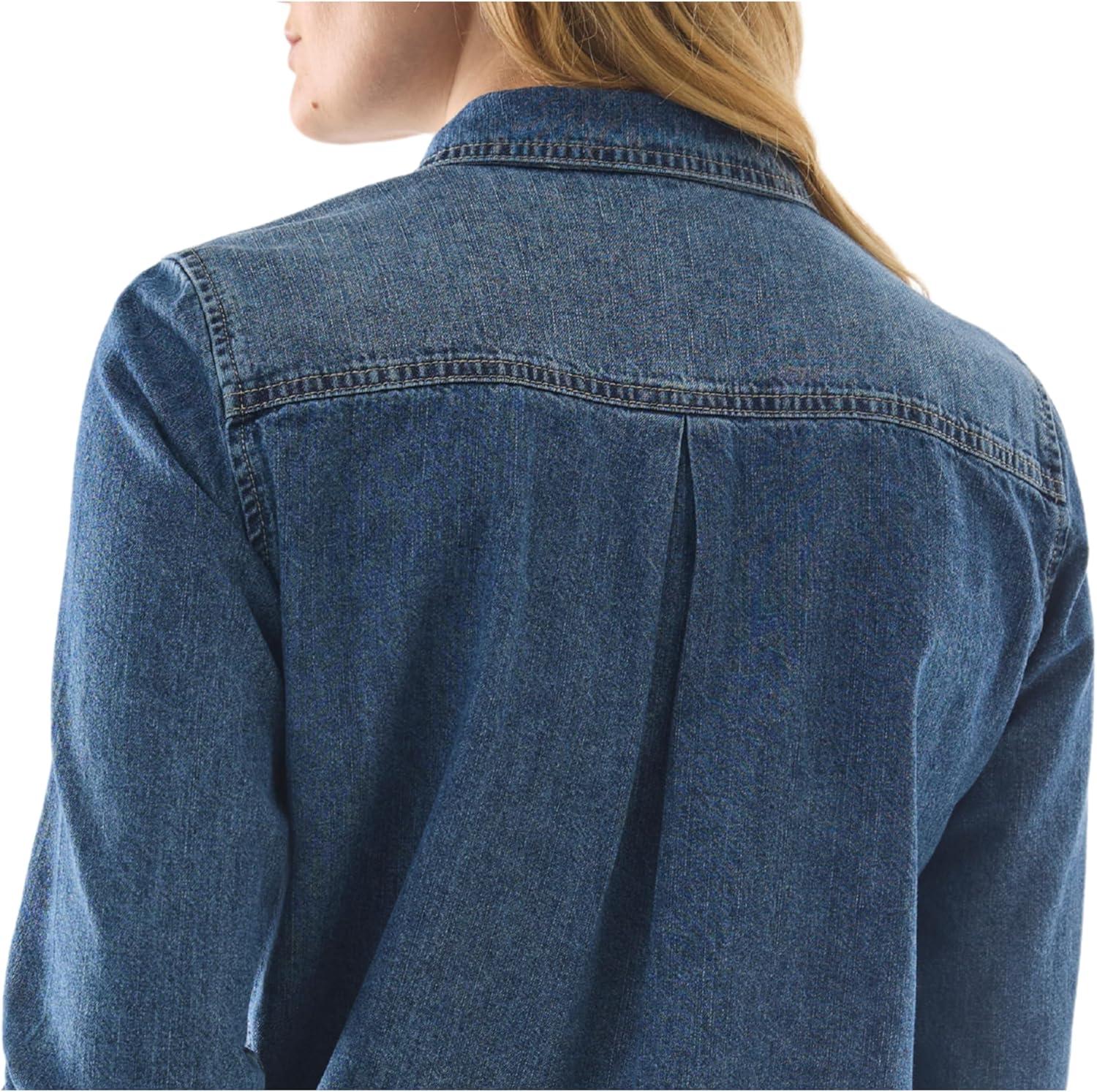 imageMartha Stewart Womens Chambray Shirt Denim Shacket Button Down Jean Top Long SleeveVintage Wash