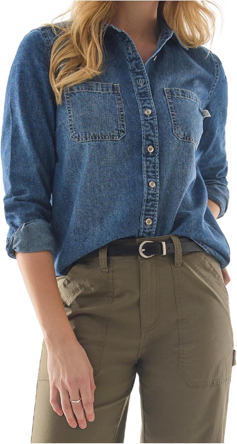 imageMartha Stewart Womens Chambray Shirt Denim Shacket Button Down Jean Top Long SleeveVintage Wash