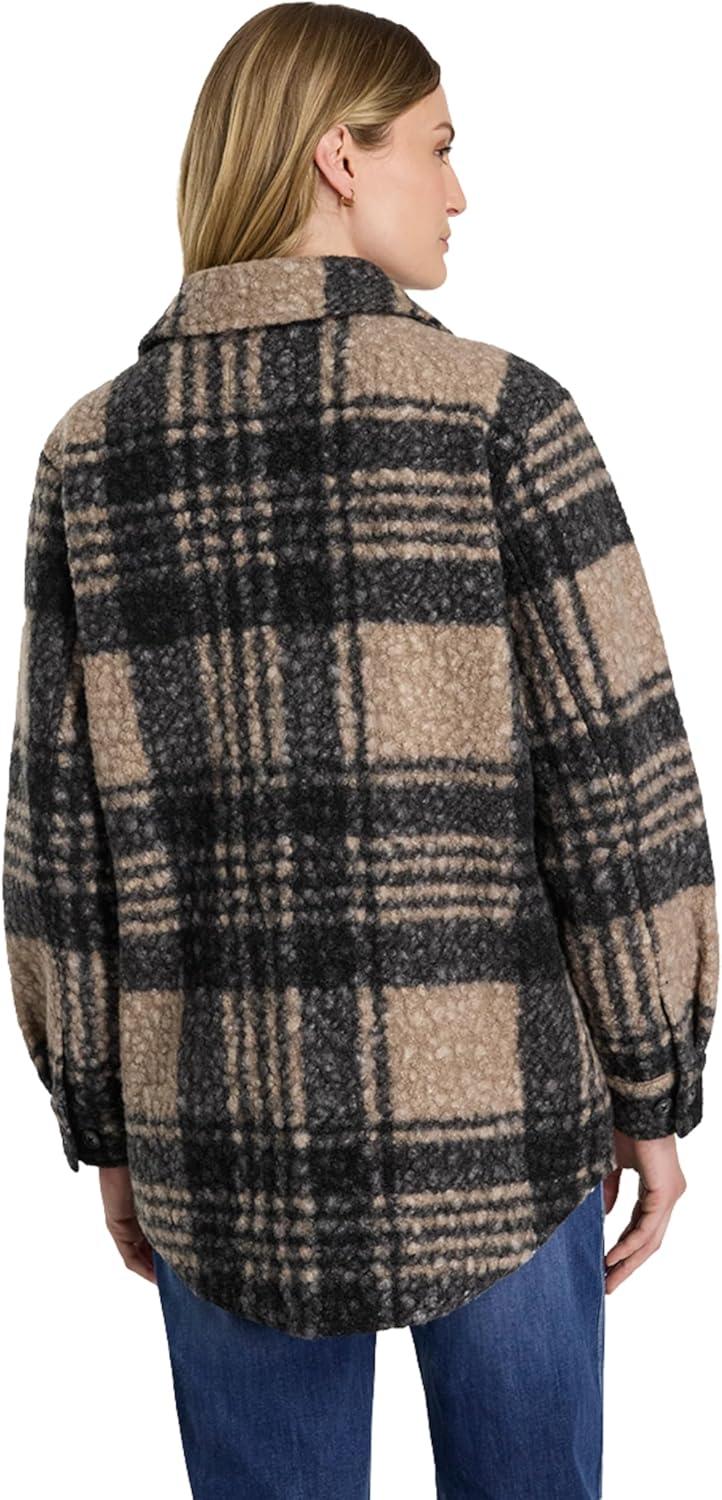 imageMartha Stewart Womens Garden Shacket Cozy Fleece Coat Soft Lightweight Warm Outerwear CasualOxford Tan Plaid