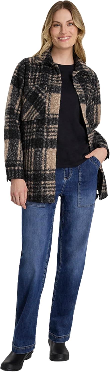 imageMartha Stewart Womens Garden Shacket Cozy Fleece Coat Soft Lightweight Warm Outerwear CasualOxford Tan Plaid