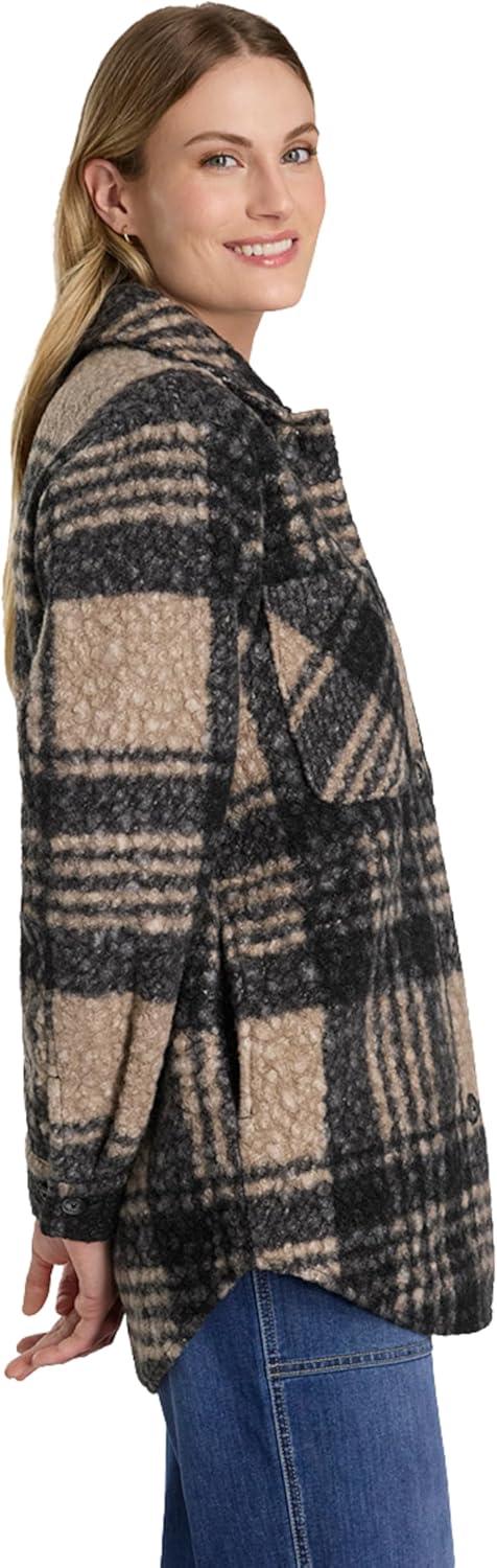 imageMartha Stewart Womens Garden Shacket Cozy Fleece Coat Soft Lightweight Warm Outerwear CasualOxford Tan Plaid