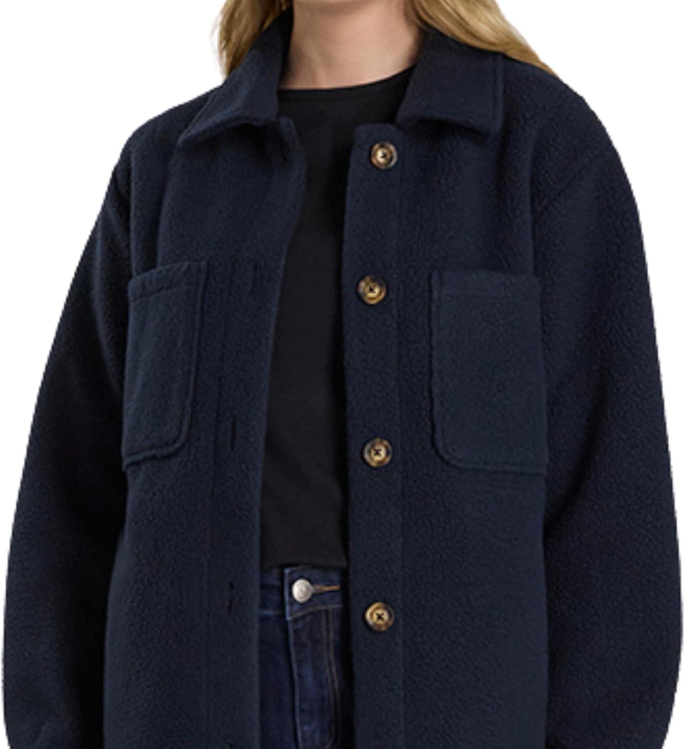 imageMartha Stewart Womens Garden Shacket Cozy Fleece Coat Soft Lightweight Warm Outerwear CasualSky Captain