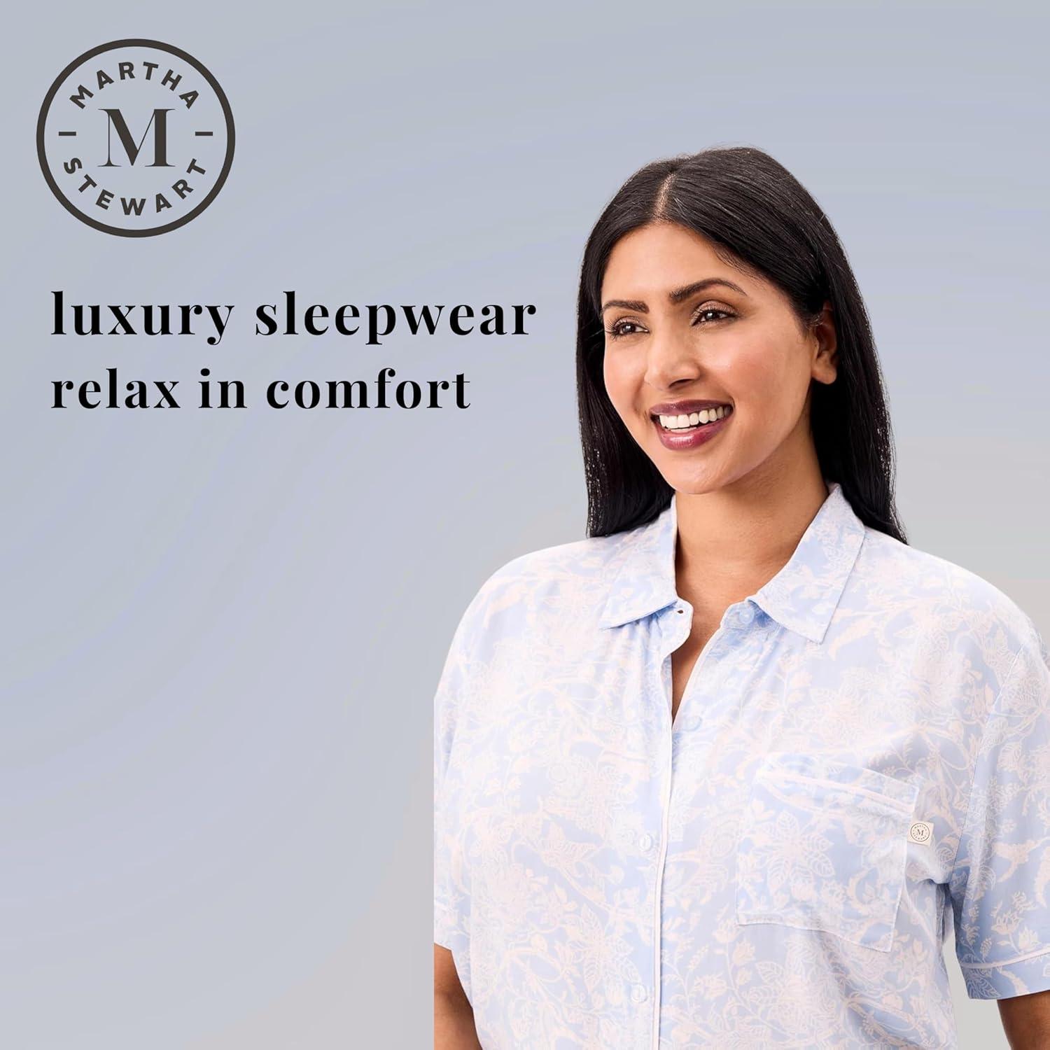 imageMartha Stewart Womens Pajama Capri Set Lightweight Sleepwear 2Pc Capri Pant and Notch Collar Short Sleeve Button DownDutch Canal