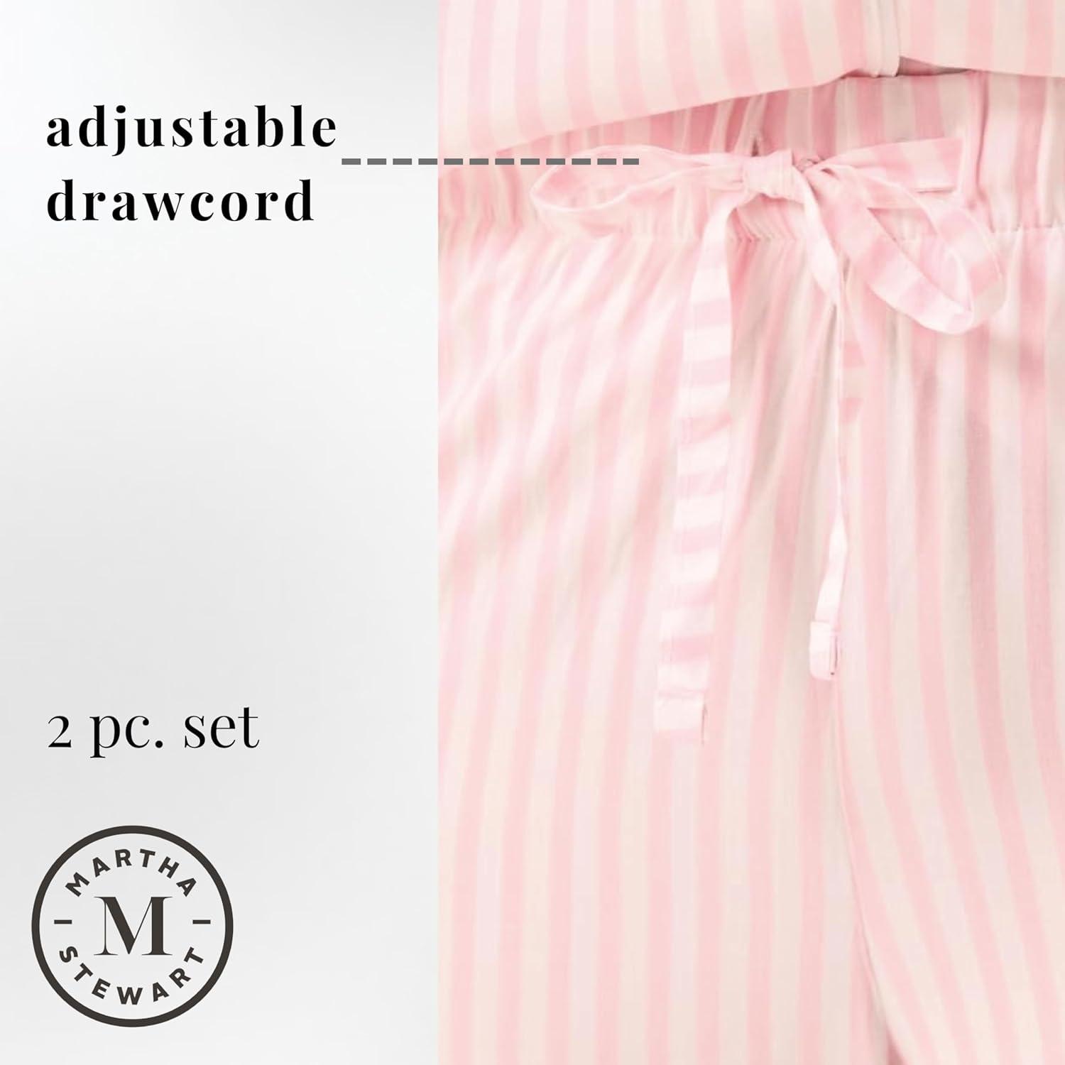 imageMartha Stewart Womens Pajama Capri Set Lightweight Sleepwear 2Pc Capri Pant and Notch Collar Short Sleeve Button DownParfait Pink