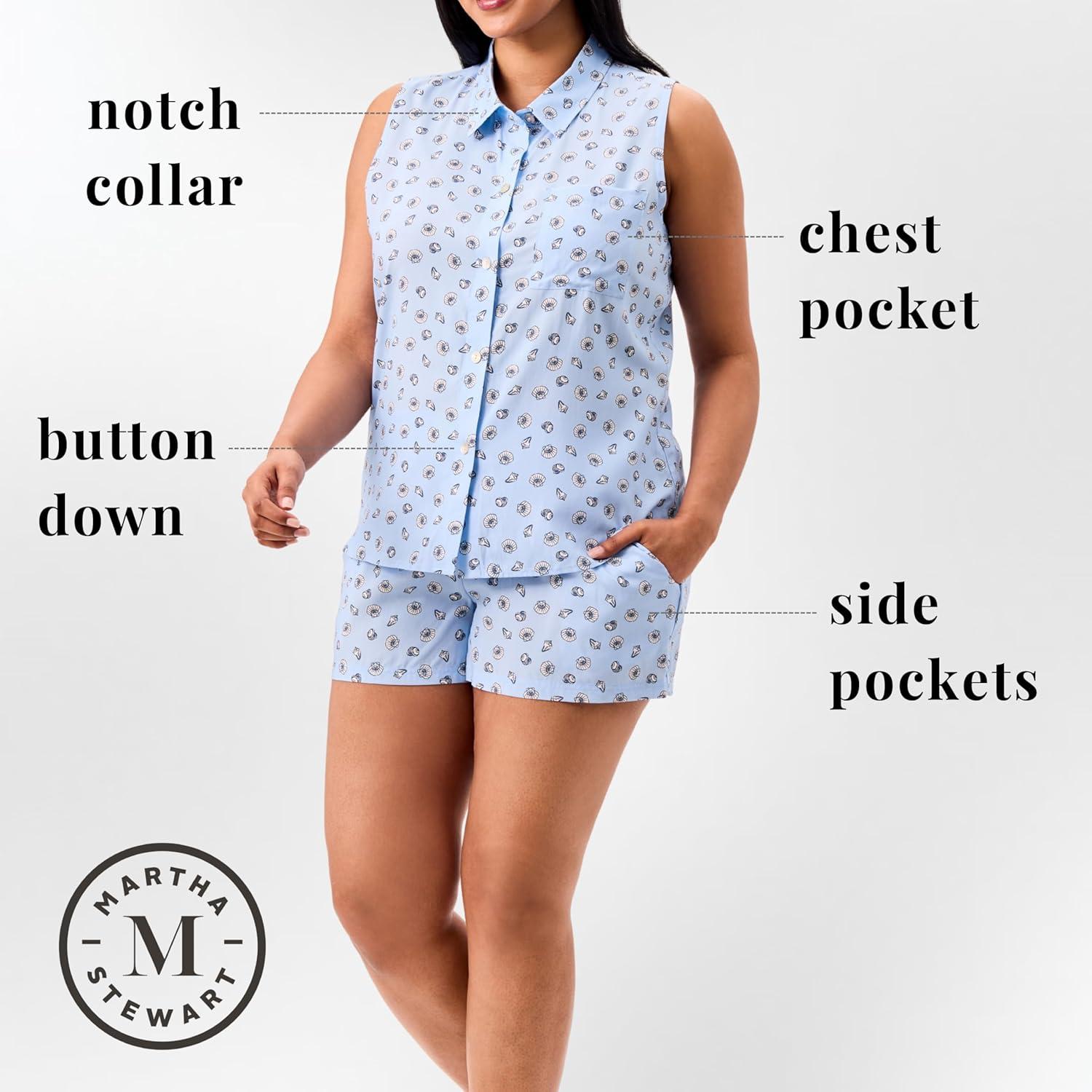 imageMartha Stewart Womens Pajama Set Soft Breathable Sleepwear 2Pc Notch Collar Short Sleeve Button Down Relaxed ComfortDutch Canal