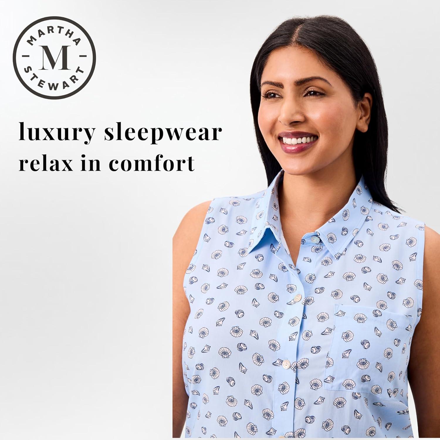 imageMartha Stewart Womens Pajama Set Soft Breathable Sleepwear 2Pc Notch Collar Short Sleeve Button Down Relaxed ComfortDutch Canal