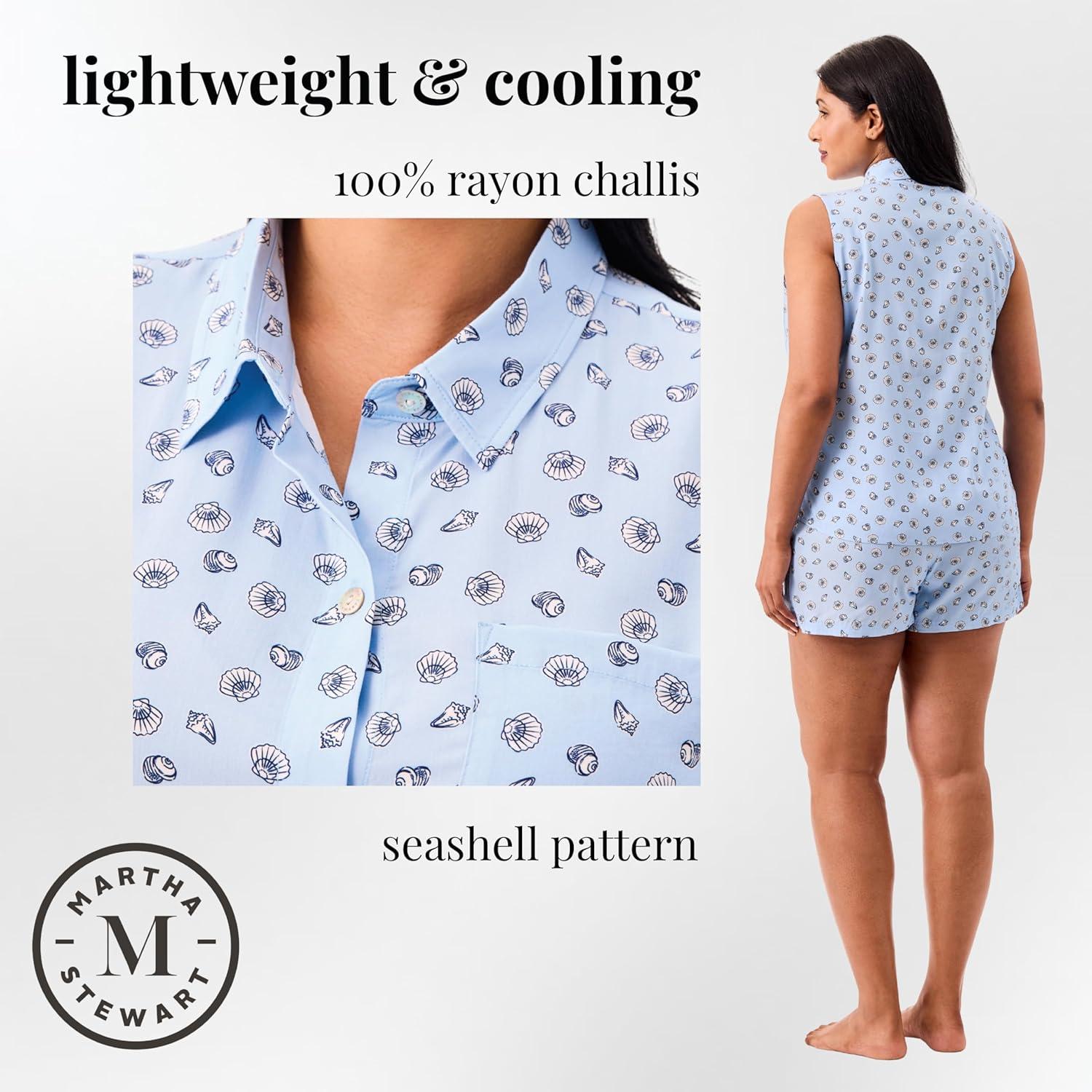 imageMartha Stewart Womens Pajama Set Soft Breathable Sleepwear 2Pc Notch Collar Short Sleeve Button Down Relaxed ComfortDutch Canal