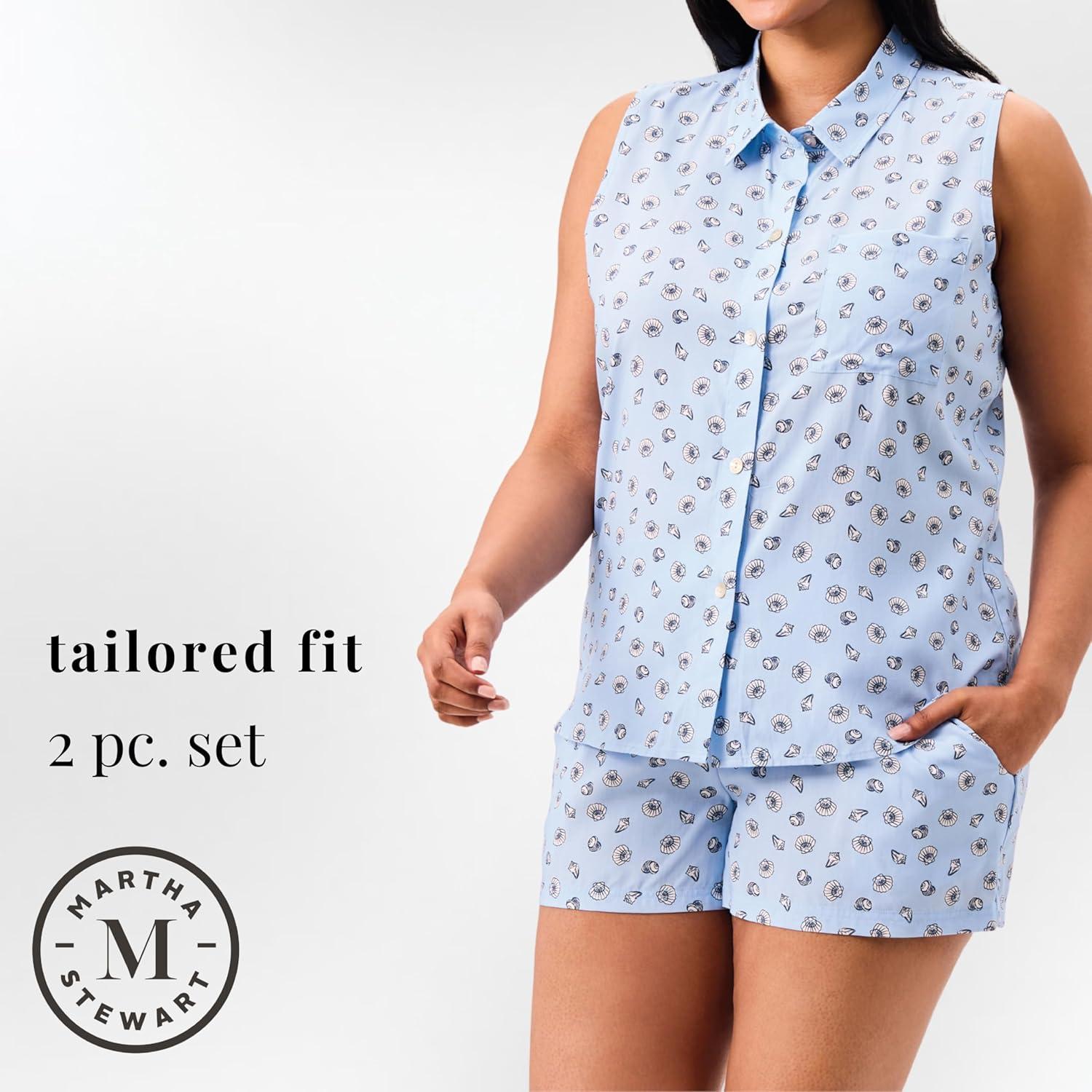 imageMartha Stewart Womens Pajama Set Soft Breathable Sleepwear 2Pc Notch Collar Short Sleeve Button Down Relaxed ComfortDutch Canal
